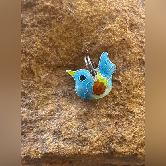 Cloisonné Sterling Silver 925 bird charm for Jewelry making, vintage - Picture 2 of 4